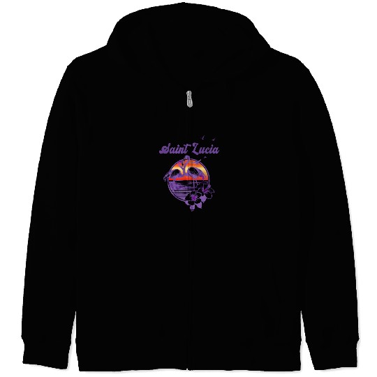 Saint Lucia Flamingo Hibiscus Vacation Souvenir Zip Hoodies