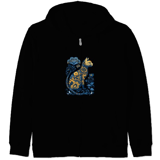 Ukraine Cat Floral Vintage Ukrainian Vyshyvanka Zip Hoodies