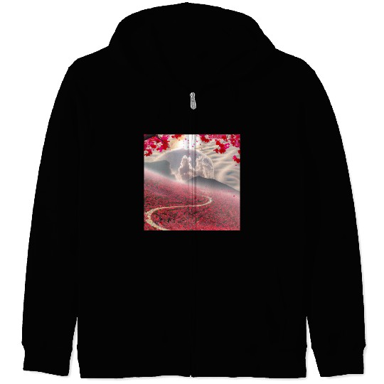 Misty Mountain Cherry Blossom Landscape Zip Hoodies