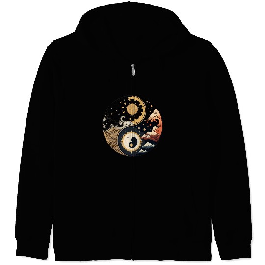 Sun and moon yin yang Zip Hoodies