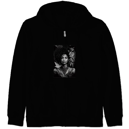 Black-and-White Afrocentric Art Zip Hoodies