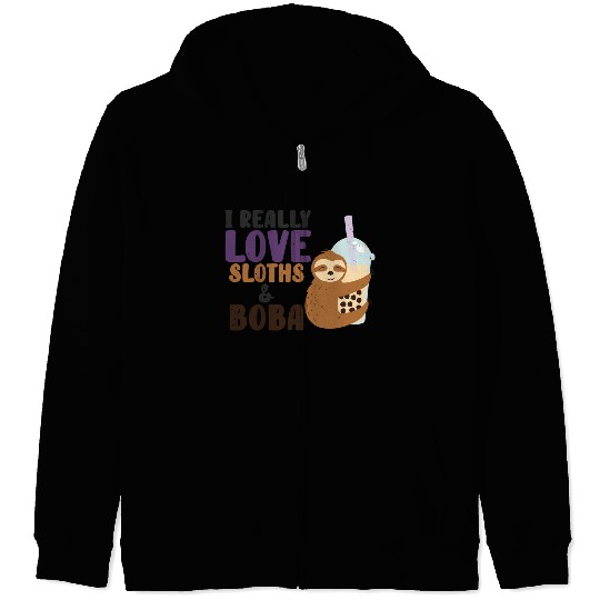 Cute Lazy Sloth Boba Tea Sweet Bubble Tea Zip Hoodies