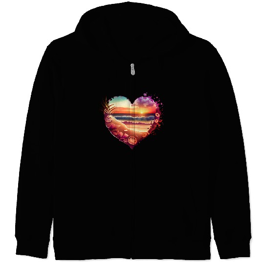 Retro Beach Heart Sunset Watercolor Zip Hoodies