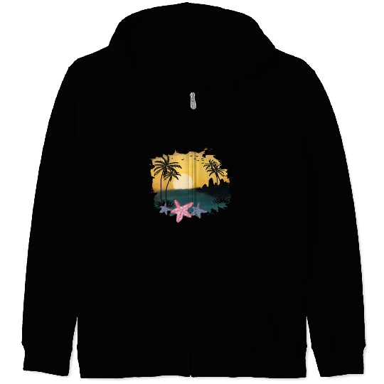 Beach Sunset Watercolor Design Sublimation Art 5 Zip Hoodies