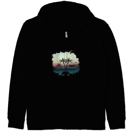 Beach Sunset Watercolor Design Sublimation Art 3 Zip Hoodies