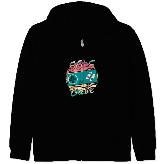Gamer Girl Babe Retro 50s 1950 Zip Hoodies