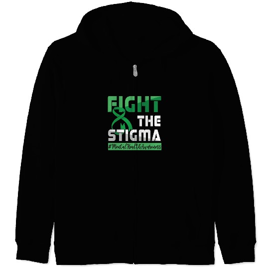 Fight Stigma Green Mental Health Awareness Month Zip Hoodies