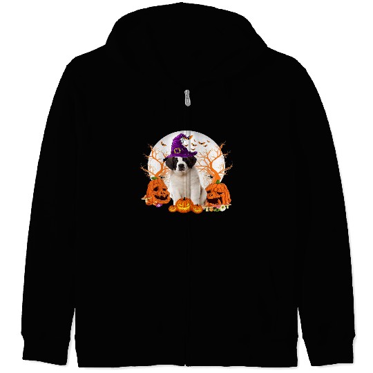 Dog Halloween Saint Bernard Dog Jack O Lantern Zip Hoodies