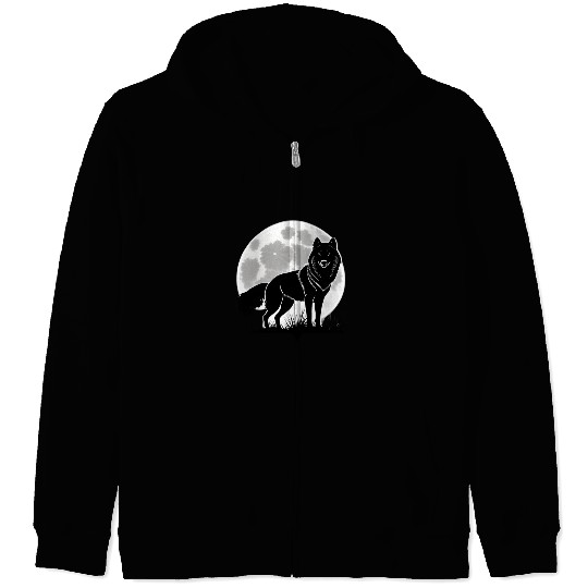 Wolf howling at the moon graphic Zip Hoodies