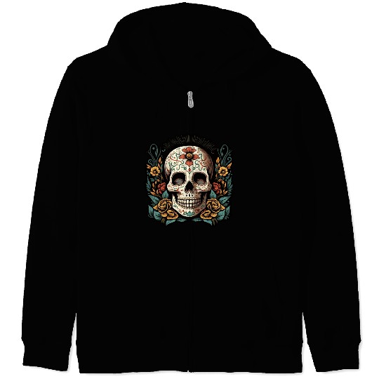 Skull Dia de los Muertos Halloween Tattoo Zip Hoodies