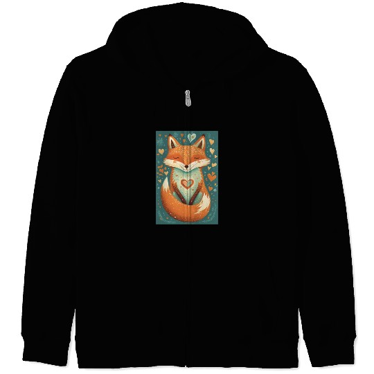 fox forest animals love heart nature animal kid Zip Hoodies
