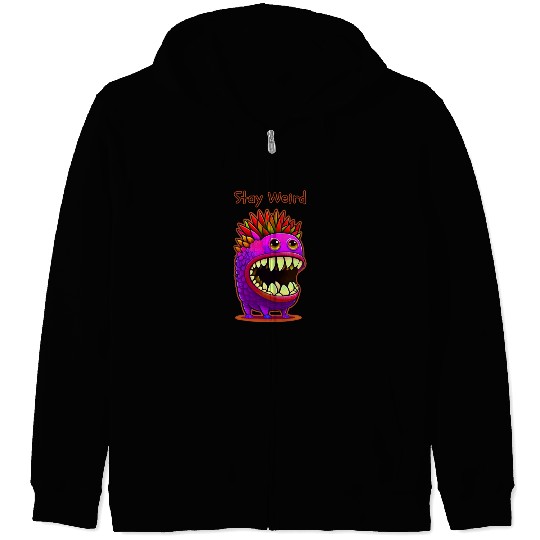 Stay Weird Monster Doodle Violet Zip Hoodies