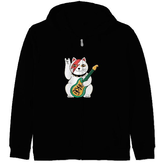 Lucky Cat Guitar Guitarist Zip Hoodies