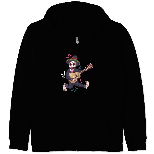 Mariachi Skeleton Guitar Zip Hoodies