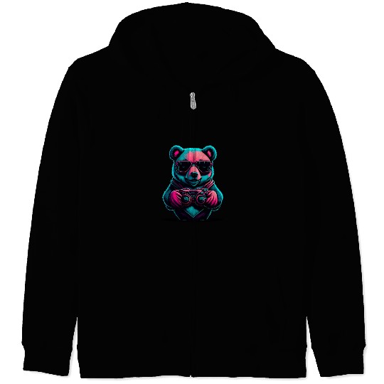 Cute Bear Panda gamer Zip Hoodies