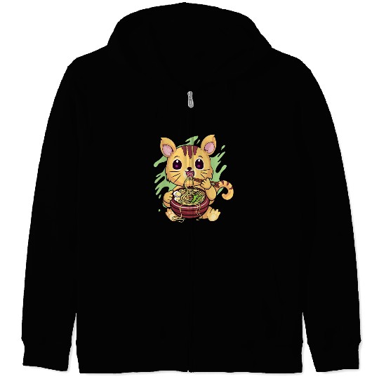 Kawaii Cat Eating Ramen Zip Hoodies