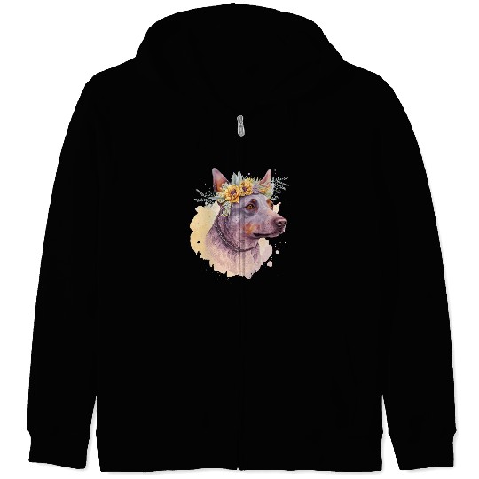 Cute Australian Cattle Dog Flower Crown Pet Dog Fl Zip Hoodies