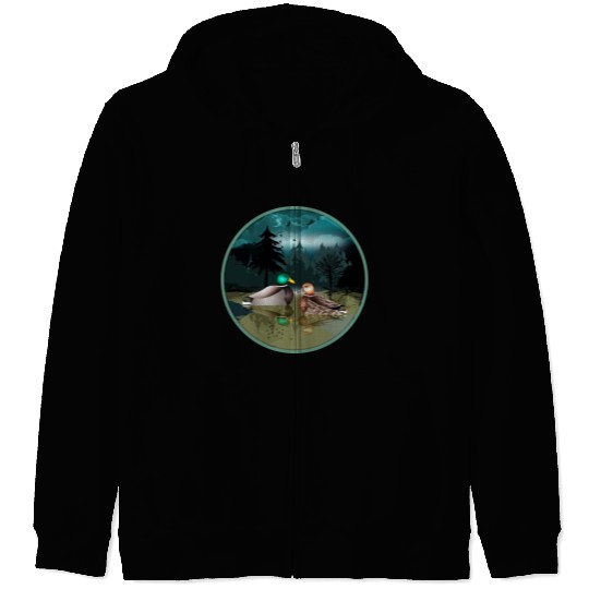 Duck couple in the duck pond at night & moonlight Zip Hoodies