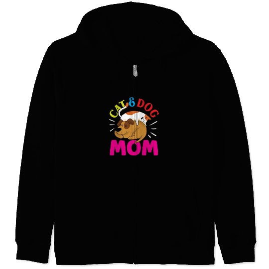 Cat And Dog Mom Girl Cats Dogs Lover Zip Hoodies