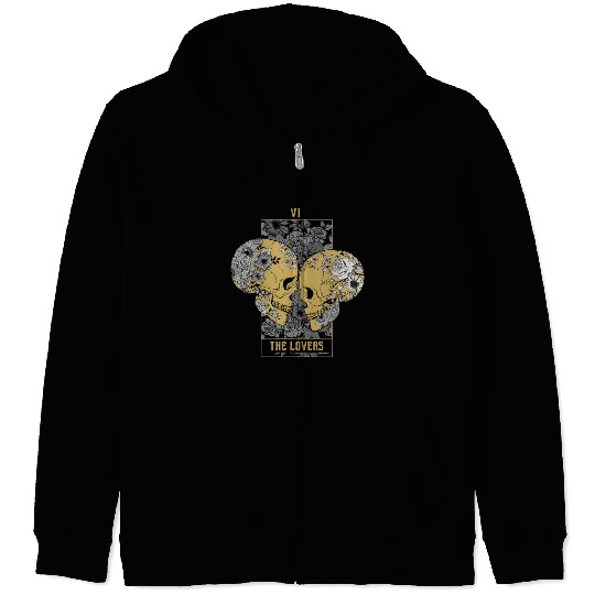 Gold Tarot Lovers Skull Card Zip Hoodies