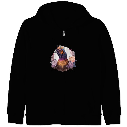 Pastel Watercolor Pheasant Bird Flower Crown Pet B Zip Hoodies