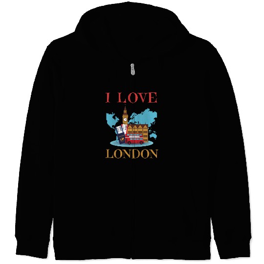 I Love London UK Travel more adventure Exploring Zip Hoodies