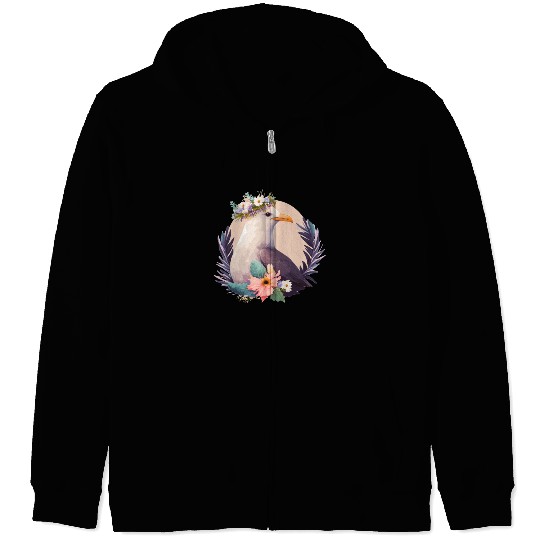 Cute Seagull Bird Flower Crown Floral Birds Zip Hoodies