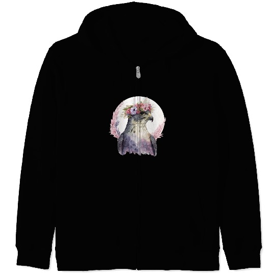 Falcon Birds Of Prey Flower Crown Floral Bird Watc Zip Hoodies