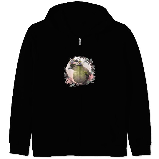 Tropical Kiwi Bird Flower Crown Floral Exotic Bird Zip Hoodies