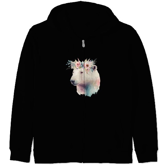 Cute Polar Bear Flower Crown Animal Lovers Zip Hoodies