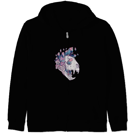 Crystal Cat Skull Zip Hoodies