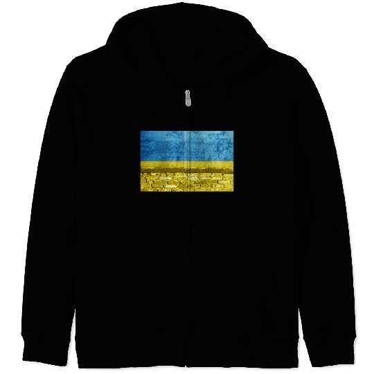 Brick wall with Ukraine flag Zip Hoodies