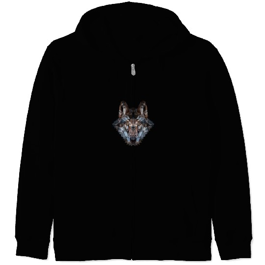 Wolves | Polygon Wolf Head | Low Poly Werewolf Zip Hoodies