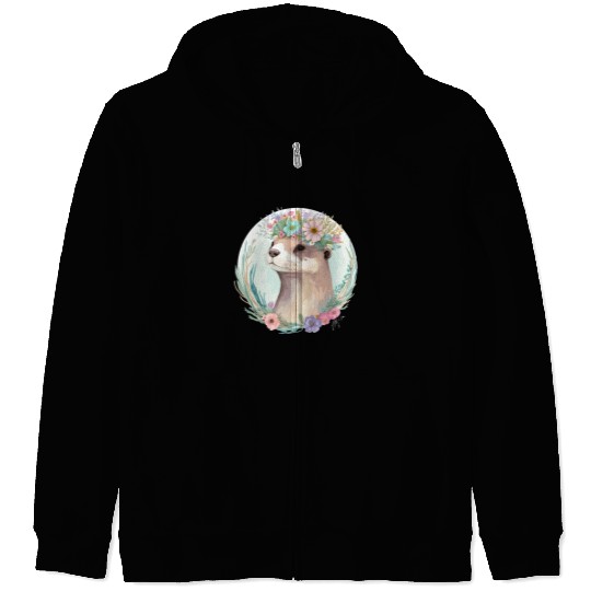 Cute Otter Flower Crown Floral Animal Lovers Zip Hoodies