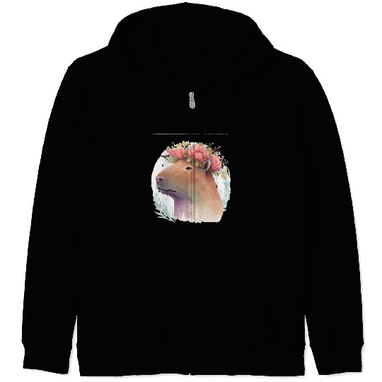 Watercolor Capybara Rodent Flower Crown Animal Lov Zip Hoodies