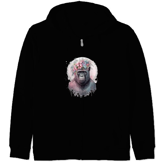 Cute Gorilla Flower Crown Africa Animal Lover Zip Hoodies