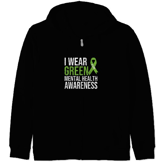 Green Ribbon Mental Health & Depression Awareness Zip Hoodies