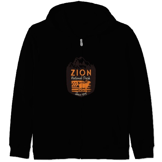 Zion National Park Us Flag Bighorn Sheep Mountains Zip Hoodies
