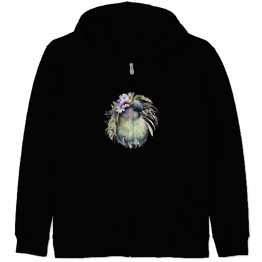 Cute Kiwi Bird Flower Crown Floral Exotic Birds Zip Hoodies