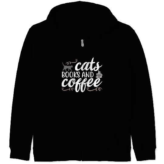 Cats Books And Coffee Feline Lady Cat Zip Hoodies
