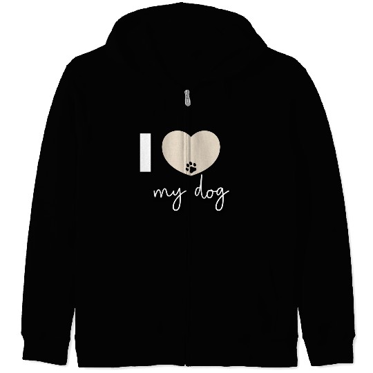 I Love My Dog Beige Heart Zip Hoodies