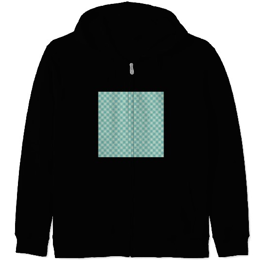 Teal Geometric Floral Retro Pattern Zip Hoodies