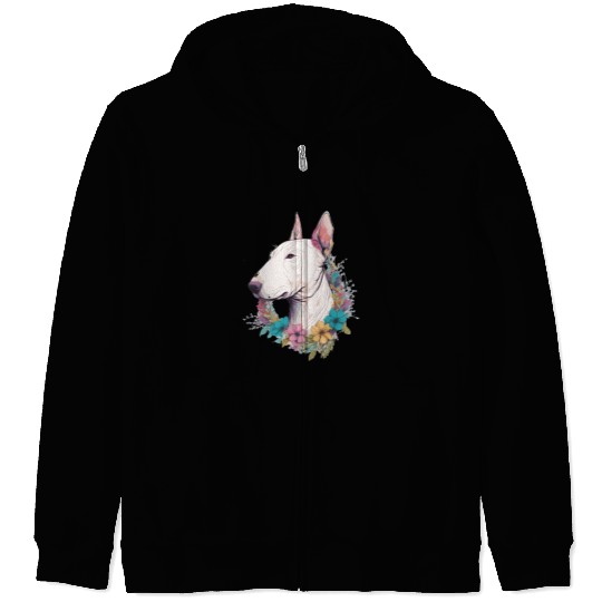 Cute Bull Terrier Flower Crown Pet Dog Breed Flora Zip Hoodies