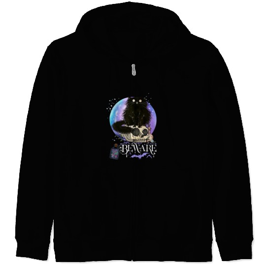 Black cat Magic Witchy Tarot cards Beware potion Zip Hoodies