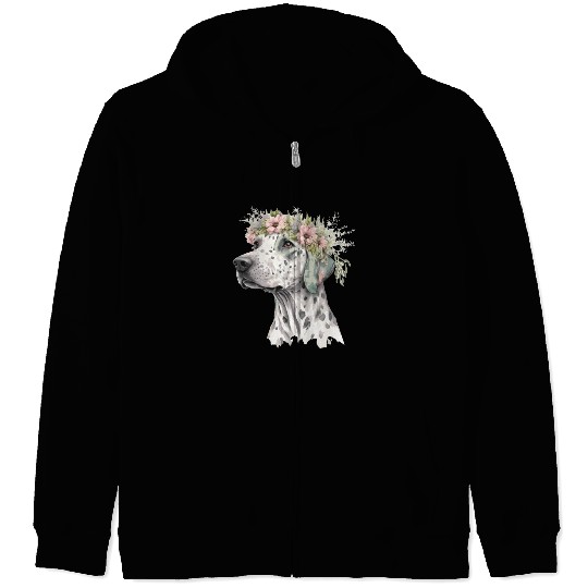 Cute Dalmatian Flower Crown Pet Dog Breed Floral P Zip Hoodies