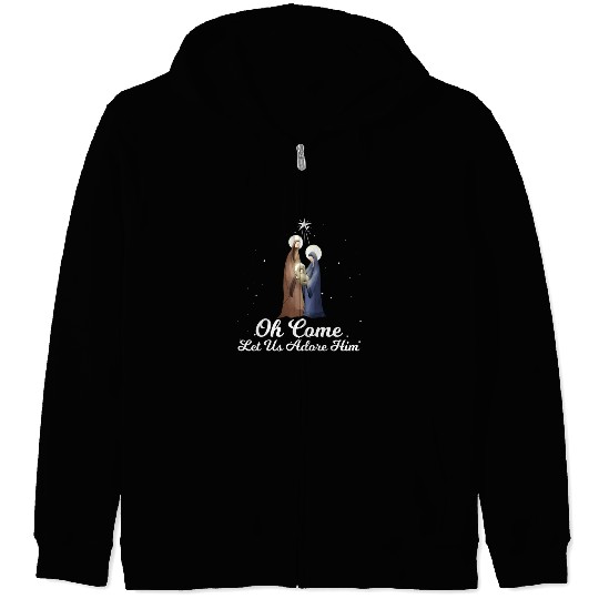 Let Us Adore Him Advent Nativity Scene Zip Hoodies
