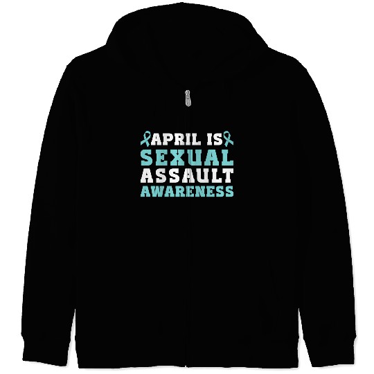 April Is Sexual Assault Awareness Teal Ribbon Zip Hoodies