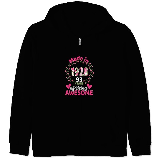 93 93Rd Born In 1928 Floral Zip Hoodies