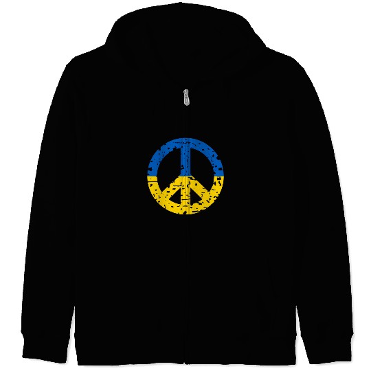 Ukraine Peace Sign Ukrainian Flag Colors Zip Hoodies
