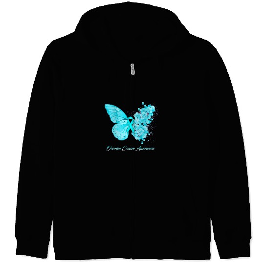 Ovarian Cancer Awareness Ribbon Teal Ovarian Cance Zip Hoodies